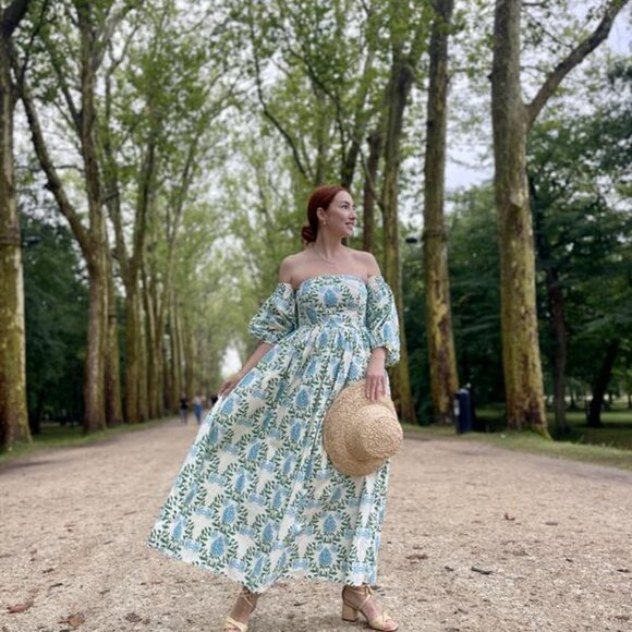 Anthropologie Hydrangea Dress Let Me Be XSP off shoulder long sleeve maxi floral - Picture 13 of 16